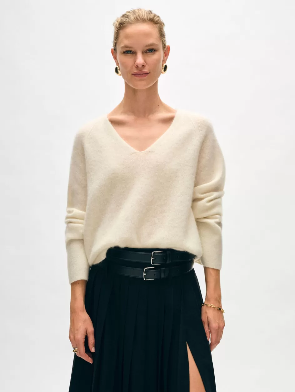 White + Warren Sweaters-brushed cashmere easy v neck