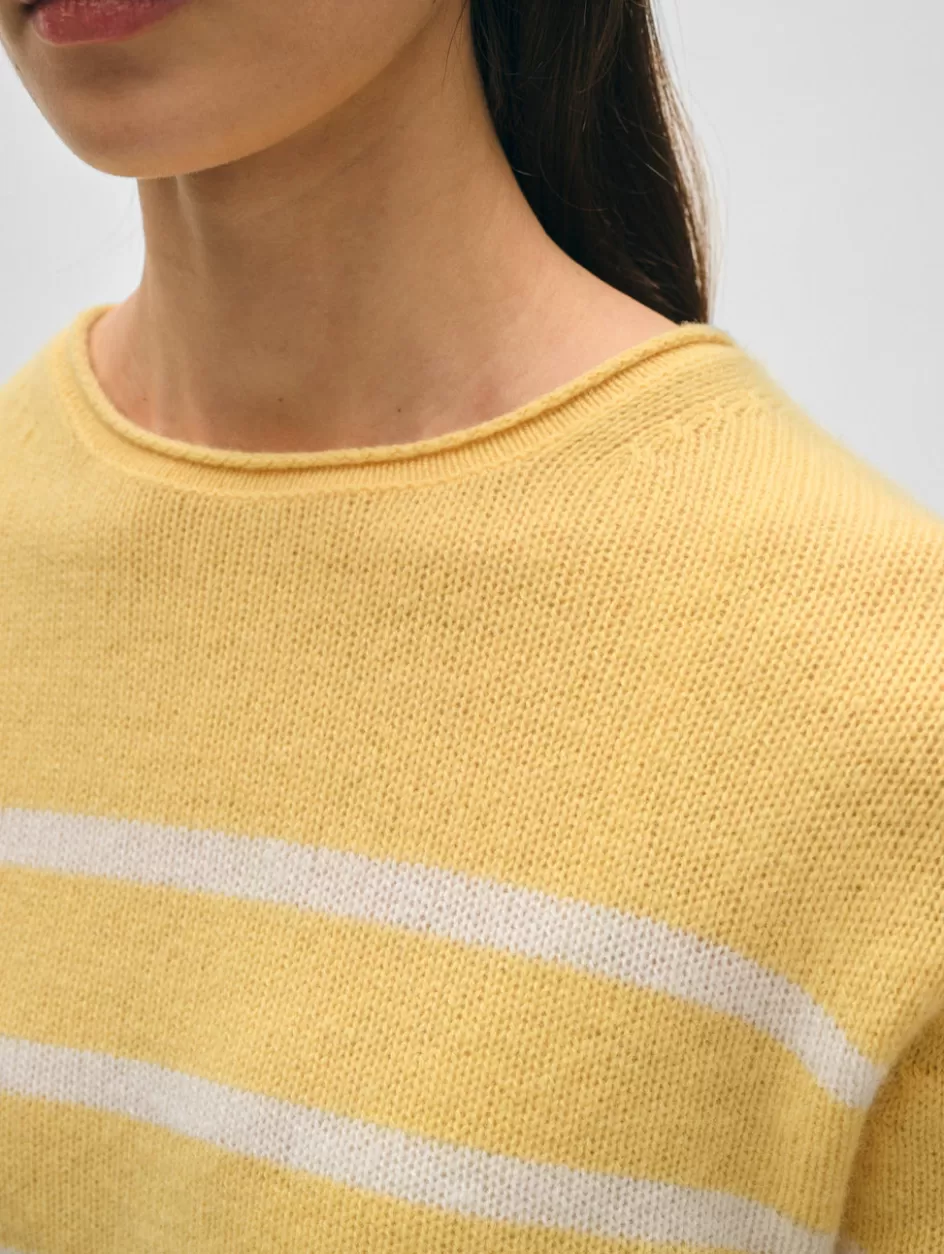 White + Warren Sweaters-cashmere striped roll trim crewneck