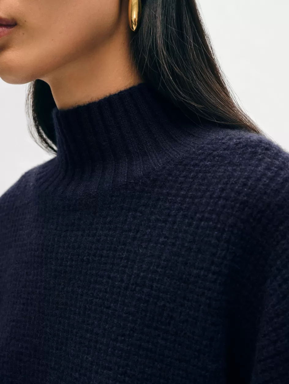 White + Warren Sweaters-cashmere waffle standneck