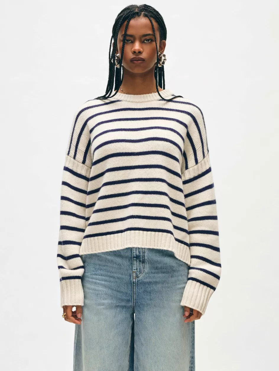 White + Warren Sweaters-merino cashmere striped crewneck