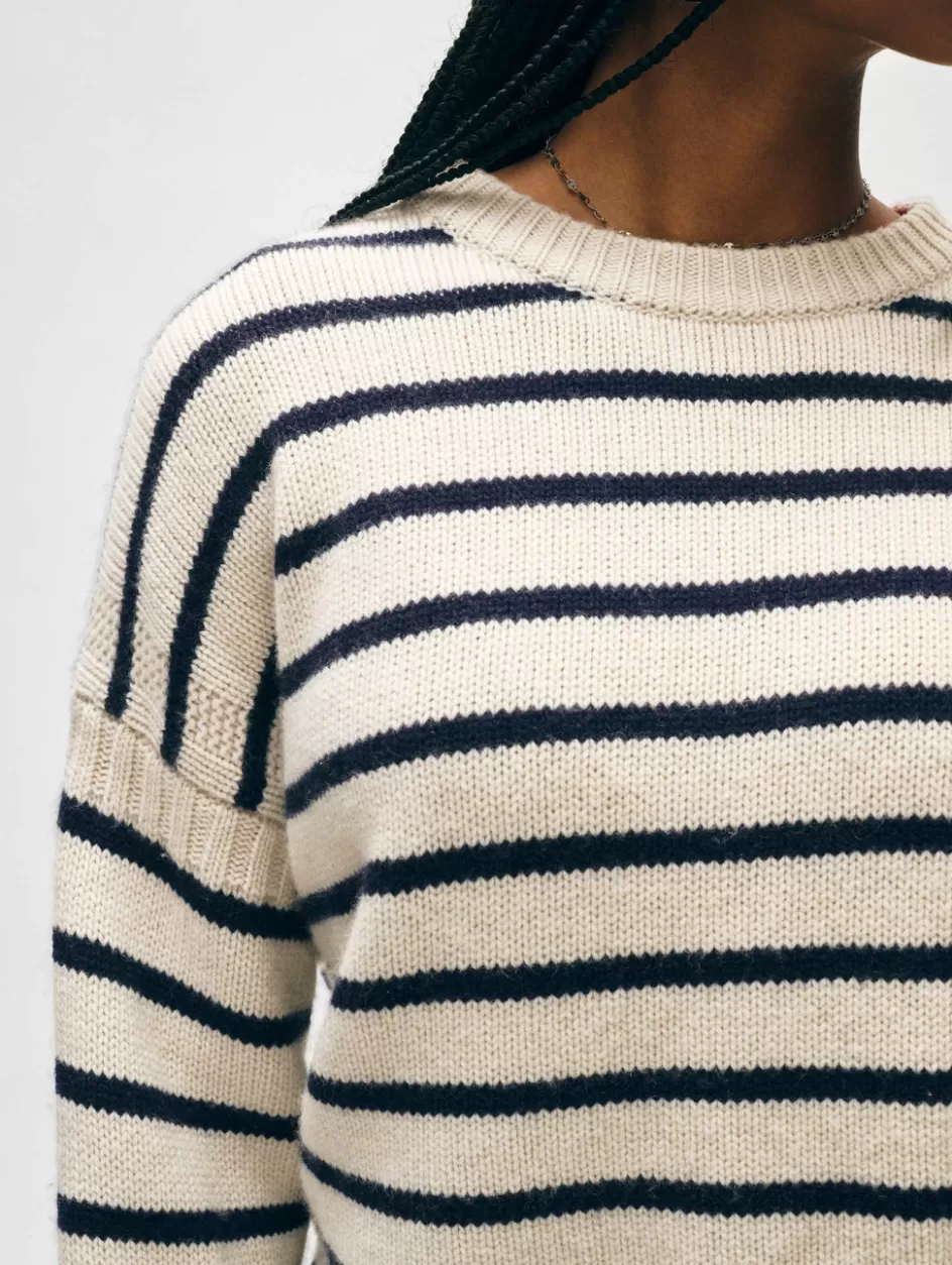 White + Warren Sweaters-merino cashmere striped crewneck