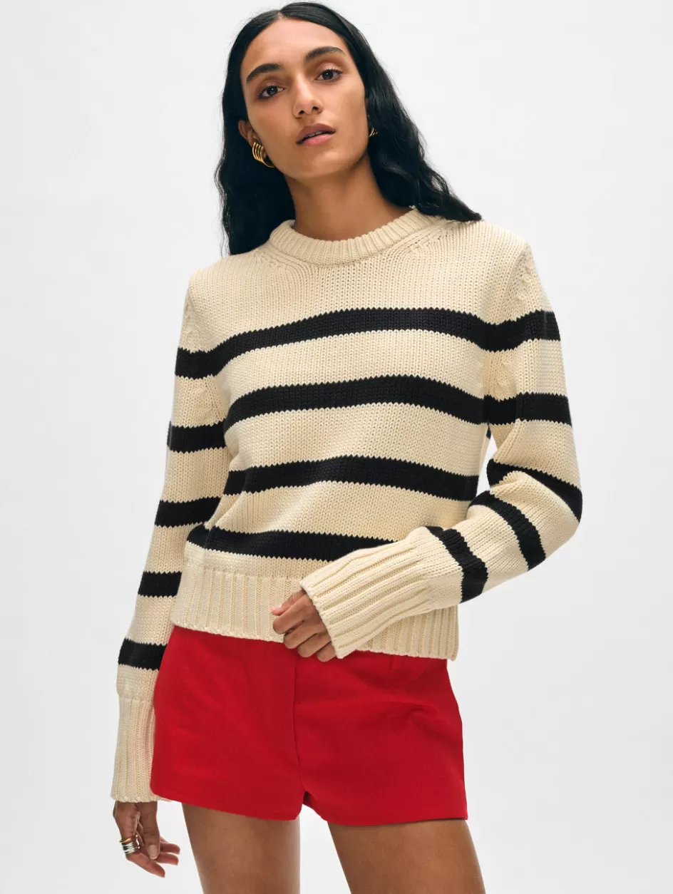 White + Warren Sweaters-organic cotton striped crewneck